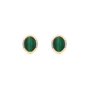 Margot Fox Jewellery Forever Classic Malachite & Diamonds Oval Stud Earrings