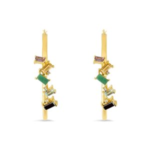 Margot Fox Jewellery Modern Edge Sakota Emerald & Multi Gems Hoop Earrings