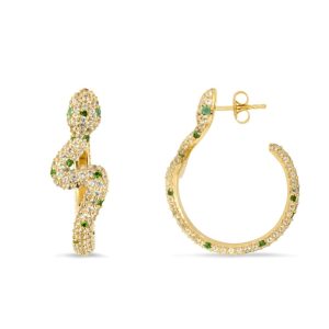 Margot Fox Jewellery Sarpe Zambian Emerald, White Sapphire & Tsavorite Snake Hoop Earrings