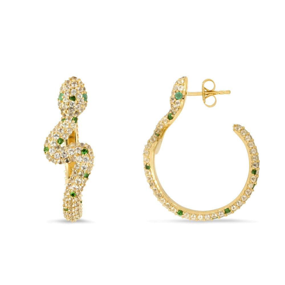 Margot Fox Jewellery Sarpe Zambian Emerald, White Sapphire & Tsavorite Snake Hoop Earrings