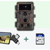 Bundle: Wildlife Trail Camera A323 with Night Vision Motion Activated 0.1S Trigger Speed 32MP 1296P IP66 + SD card reader + 64Gb SD card