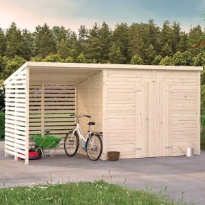 16' x 6' Palmako Leif Heavy Duty Wooden Shed with Bike Shelter (4.7m x 1.9m) by Buy Sheds Direct