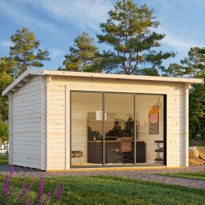 Palmako Ines 3.9m x 3m Log Cabin Garden Office Sliding Doors (44mm) by Buy Sheds Direct