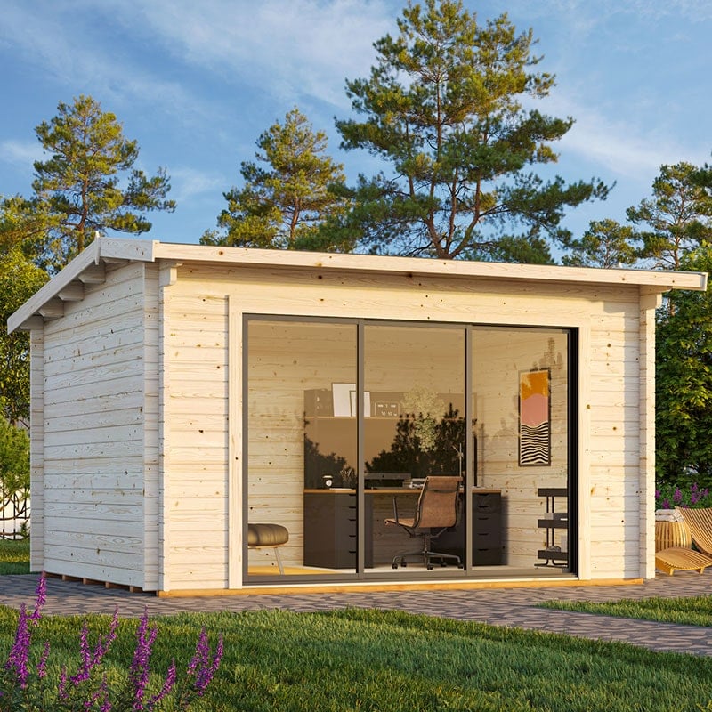 Palmako Ines 3.9m x 3m Log Cabin Garden Office Sliding Doors (44mm) by Buy Sheds Direct