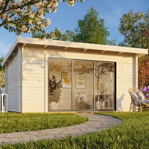Palmako Lea 4.9m x 4m Log Cabin Garden Office Sliding Doors (44mm) by Buy Sheds Direct