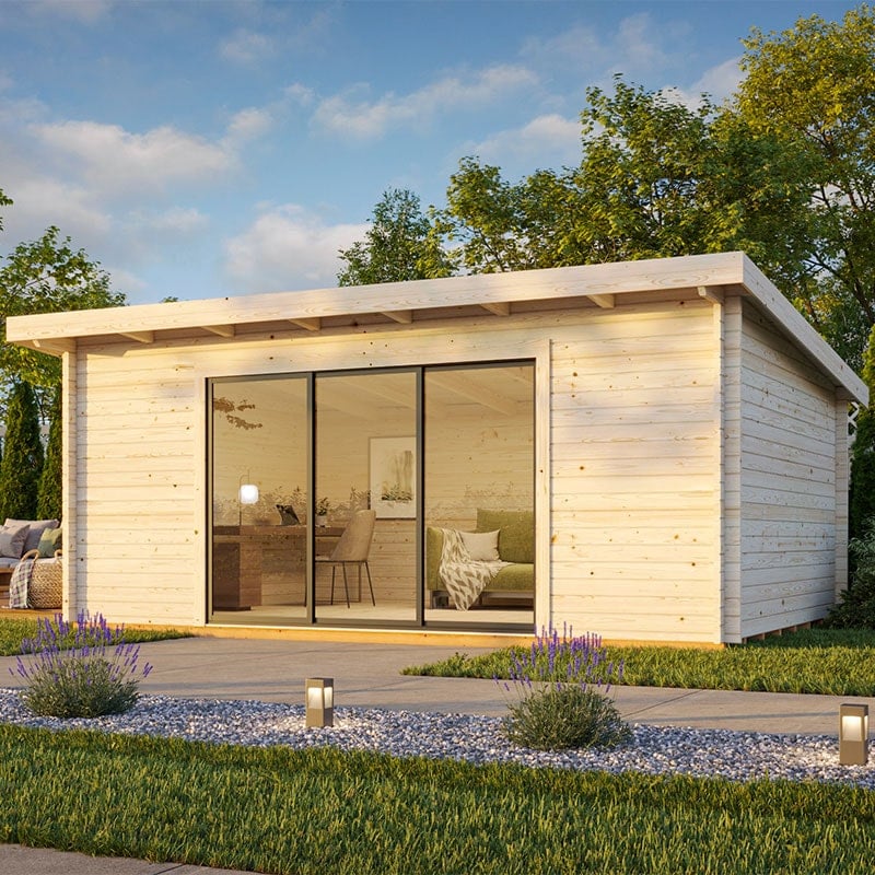 Palmako Lea 5.8m x 4.5m Log Cabin Garden Office Sliding Doors (44mm) by Buy Sheds Direct