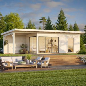 Palmako Andrea 5.95m x 3m Contemporary Log Cabin with Gazebo Sliding Doors (44mm) by Buy Sheds Direct