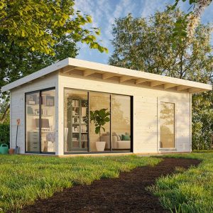 Palmako Andrea 5.95m x 3m Contemporary Log Cabin Sliding Doors (44mm) by Buy Sheds Direct