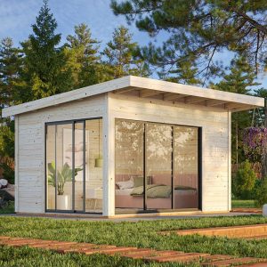 Palmako Andrea 3.9m x 3m Contemporary Log Cabin Sliding Doors (44mm) by Buy Sheds Direct