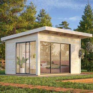 Palmako Andrea 3.9m x 3m Double Glazed Contemporary Log Cabin Sliding Doors Plus (44mm) by Buy Sheds Direct