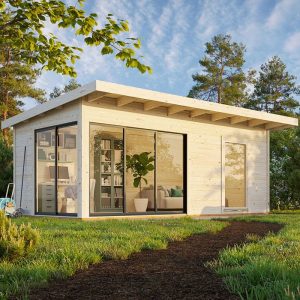 Palmako Andrea 5.95m x 3m Double Glazed Contemporary Log Cabin Sliding Doors Plus (44mm) by Buy Sheds Direct