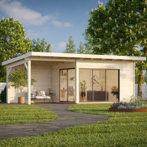 Palmako Andrea 3.9m x 3m Double Glazed Contemporary Log Cabin with Gazebo Sliding Doors Plus (44mm) by Buy Sheds Direct