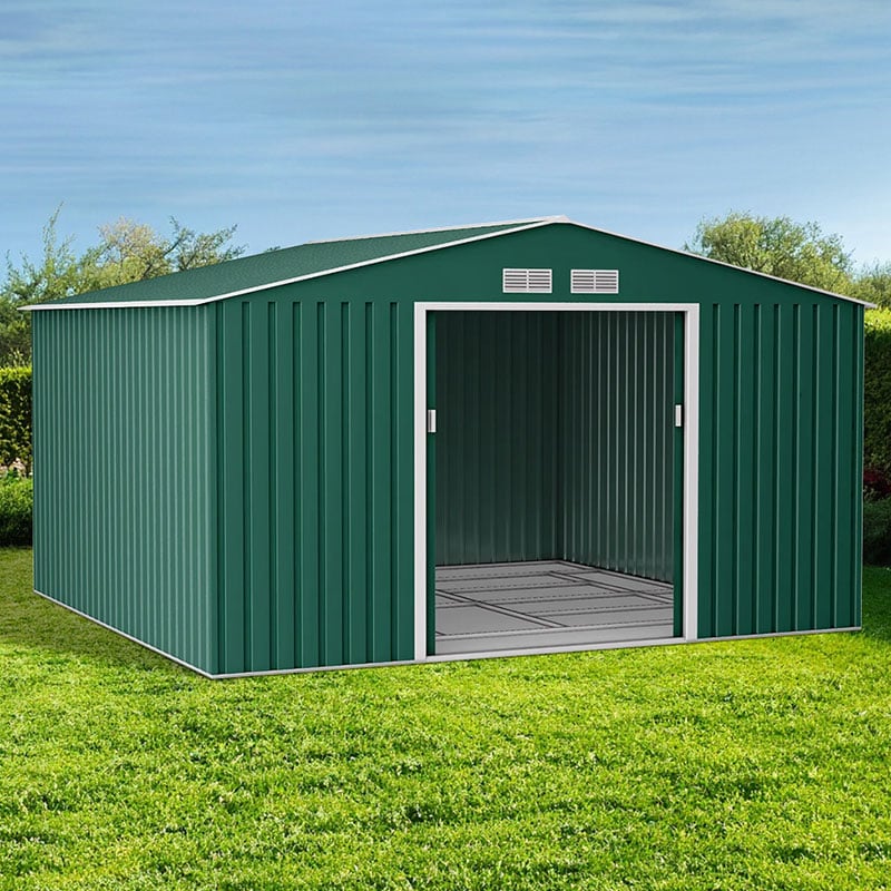 11' x 14' Lotus Orion Apex Metal Shed with Foundation Kit (3.30m x 4.46m) by Buy Sheds Direct
