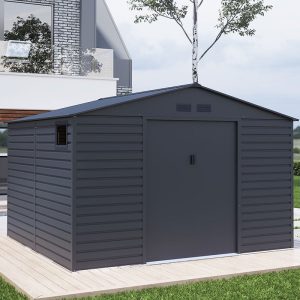 11' x 11' Lotus Hypnos Apex Metal Shed - Grey (3.41m x 3.22m) by Buy Sheds Direct
