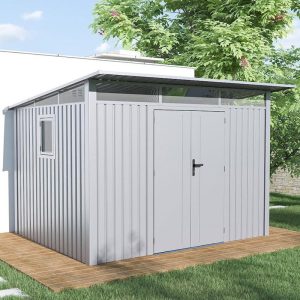 10' x 8' Lotus Minos White Aluminium Metal Shed (2.96m x 2.54m) by Buy Sheds Direct