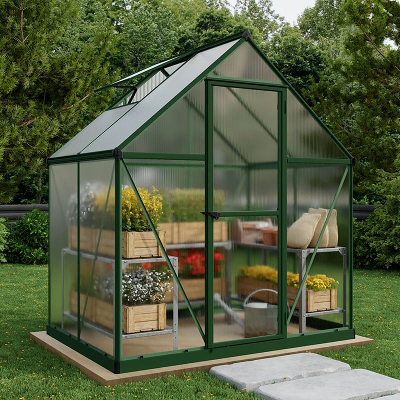 6' x 4' Palram Canopia Mythos Small Green Polycarbonate Greenhouse (1.85m x 1.26m) by Buy Sheds Direct