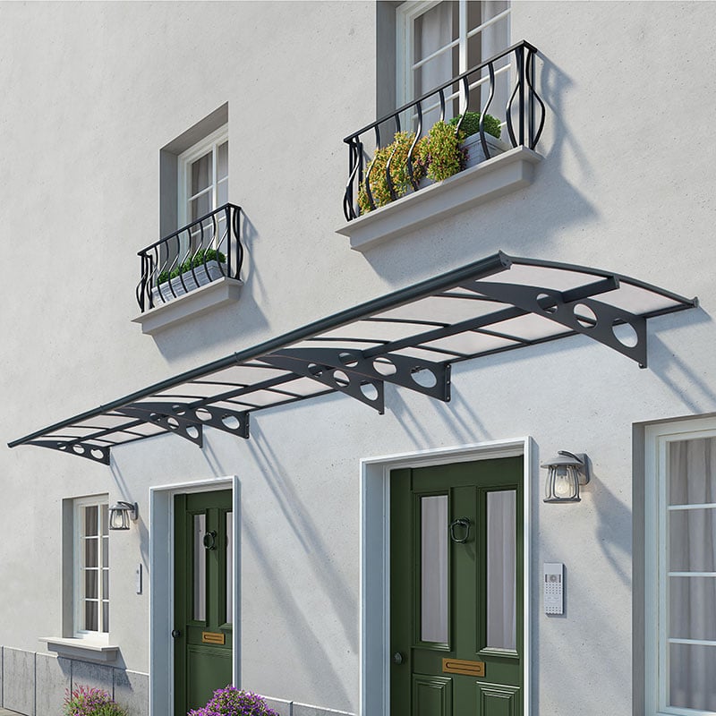 22â x 4â7 Palram Canopia Herald 6690 Grey Mist Large Door Canopy (6.71m x 1.39m) by Buy Sheds Direct