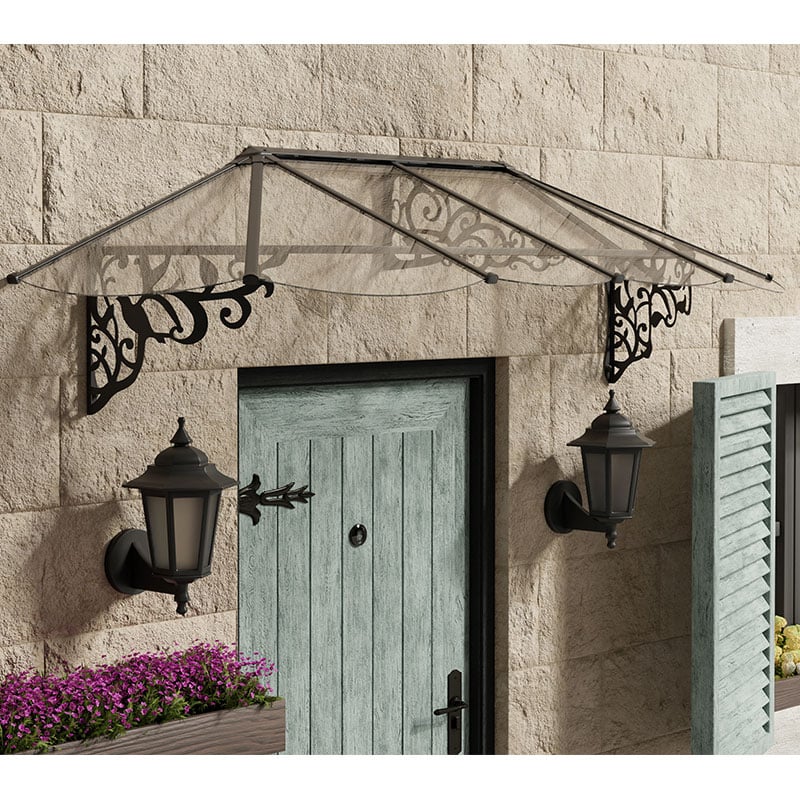 8â9 x 2â11 Palram Canopia Lily 2600 Black Clear Door Canopy (2.67m x 0.88m) by Buy Sheds Direct