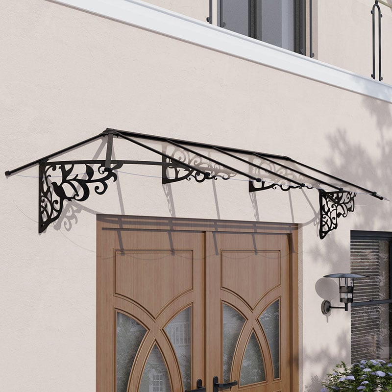 12â2 x 2â11 Palram Canopia Lily 3600 Black Clear Large Door Canopy (3.7m x 0.88m) by Buy Sheds Direct