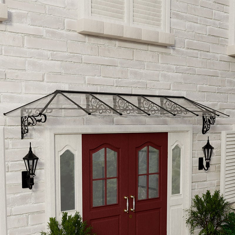 13â10 x 2â11 Palram Canopia Lily 4100 Black Clear Large Door Canopy (4.21m x 0.88m) by Buy Sheds Direct