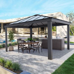 14' x 14' Palram Canopia Dallas Grey Garden Gazebo (4.22m x 4.22m) by Buy Sheds Direct