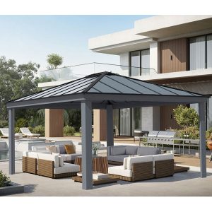 14' x 16' Palram Canopia Dallas Grey Garden Gazebo (4.22m x 4.84m) by Buy Sheds Direct