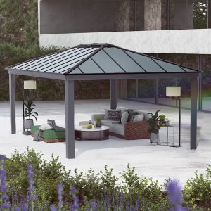 14' x 20' Palram Canopia Dallas Grey Garden Gazebo (4.22m x 6.06m) by Buy Sheds Direct