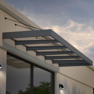 18â6 x 4â7 Palram Canopia Sophia XL 6000 Grey Clear Door Canopy (5.65m x 1.4m) by Buy Sheds Direct