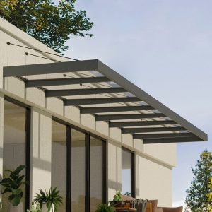 27'9 X 4'7 Palram Canopia Sophia XL 9000 Grey Clear Door Canopy (8.45m x 1.4m) by Buy Sheds Direct