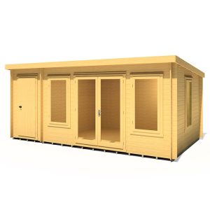 Shire Elm 5.1m x 3m Double Door Log Cabin with Side Shed (19mm) by Buy Sheds Direct