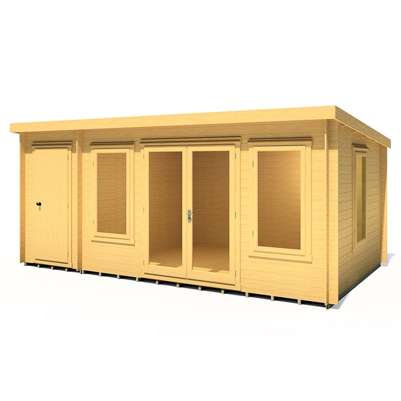 Shire Elm 5.1m x 3m Double Door Log Cabin with Side Shed (19mm) by Buy Sheds Direct