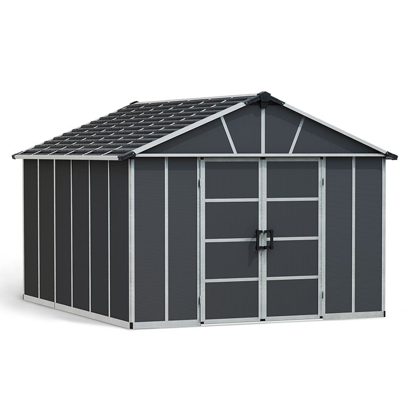11' x 13.1' Palram Canopia Yukon Premium Dark Grey Skylight Plastic Shed with WPC Floor (3.32m x 3.93m) by Buy Sheds Direct