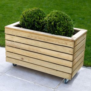 2'7 x 1'4 Forest Linear Double Wooden Garden Planter with Wheels (0.8m x 0.4m) by Buy Sheds Direct