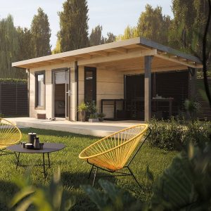 Palmako Grace 3m x 2.9m Pent Log Cabin with Gazebo (56mm) by Buy Sheds Direct