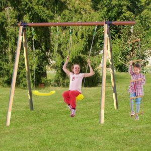 Trigano Piki Kids Wooden Double Garden Swing with Rope Ladder by Buy Sheds Direct