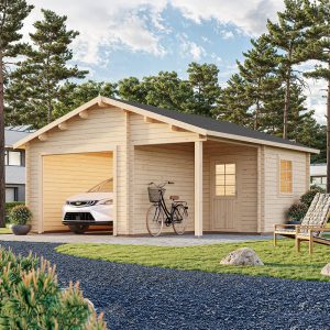 Palmako Roger 5.1m x 5.5m Log Cabin Garage (44mm) - Double Doors by Buy Sheds Direct