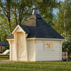 Palmako Eva 3.3m x 3.3m Corner Log Cabin BBQ Hut - Barbecue Hut (44mm) by Buy Sheds Direct