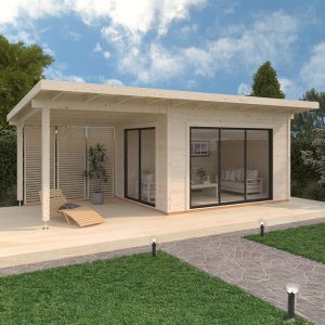 Palmako Grace 4m x 3m Double Glazed Pent Log Cabin with Gazebo Sliding Doors Plus (56mm) by Buy Sheds Direct