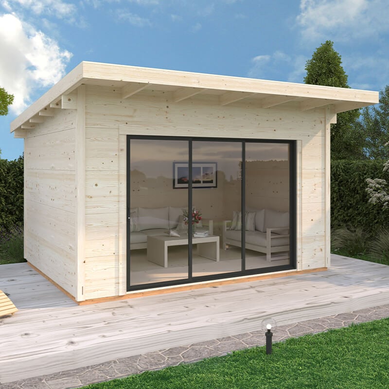 Palmako Grace 4m x 3m Double Glazed Pent Log Cabin Sliding Doors Plus (56mm) by Buy Sheds Direct