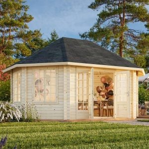 Palmako Hanna 4.2m x 5.7m Corner Log Cabin Summerhouse (44mm) by Buy Sheds Direct