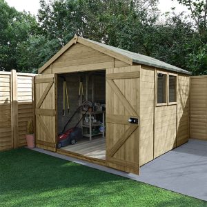 10' x 8' Forest Timberdale 25yr Guarantee Tongue & Groove Pressure Treated Double Door Apex Shed (3.06m x 2.52m) by Buy Sheds Direct