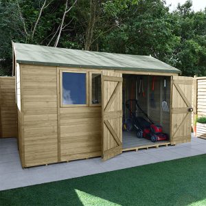 12' x 8' Forest Timberdale 25yr Guarantee Tongue & Groove Pressure Treated Double Door Reverse Apex Shed (3.65m x 2.52m) by Buy Sheds Direct