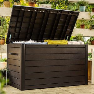 5' x 3' Keter XXL Plastic Garden Storage Box - Brown (1.47m x 0.83m) by Buy Sheds Direct