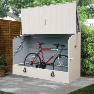 6'4 x 2'9 Trimetals Protect.a.Cycle Metal Bike Shed with Ramp - Cream (1.95m x 0.88m) by Buy Sheds Direct