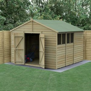 10' x 10' Forest 4Life 25yr Guarantee Overlap Pressure Treated Double Door Apex Wooden Shed (3.21m x 3.01m) by Buy Sheds Direct