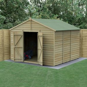 10' x 10' Forest 4Life 25yr Guarantee Overlap Pressure Treated Windowless Double Door Apex Wooden Shed (3.21m x 3.01m) by Buy Sheds Direct