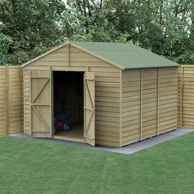 10' x 10' Forest 4Life 25yr Guarantee Overlap Pressure Treated Windowless Double Door Apex Wooden Shed (3.21m x 3.01m) by Buy Sheds Direct