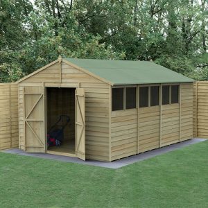 15' x 10' Forest 4Life 25yr Guarantee Overlap Pressure Treated Double Door Apex Wooden Shed (3.21m x 4.48m) by Buy Sheds Direct