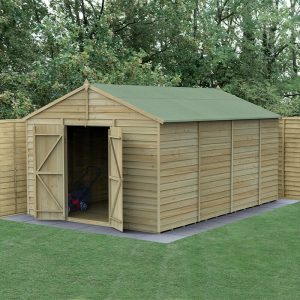 15' x 10' Forest 4Life 25yr Guarantee Overlap Pressure Treated Windowless Double Door Apex Wooden Shed (4.48m x 3.21m) by Buy Sheds Direct