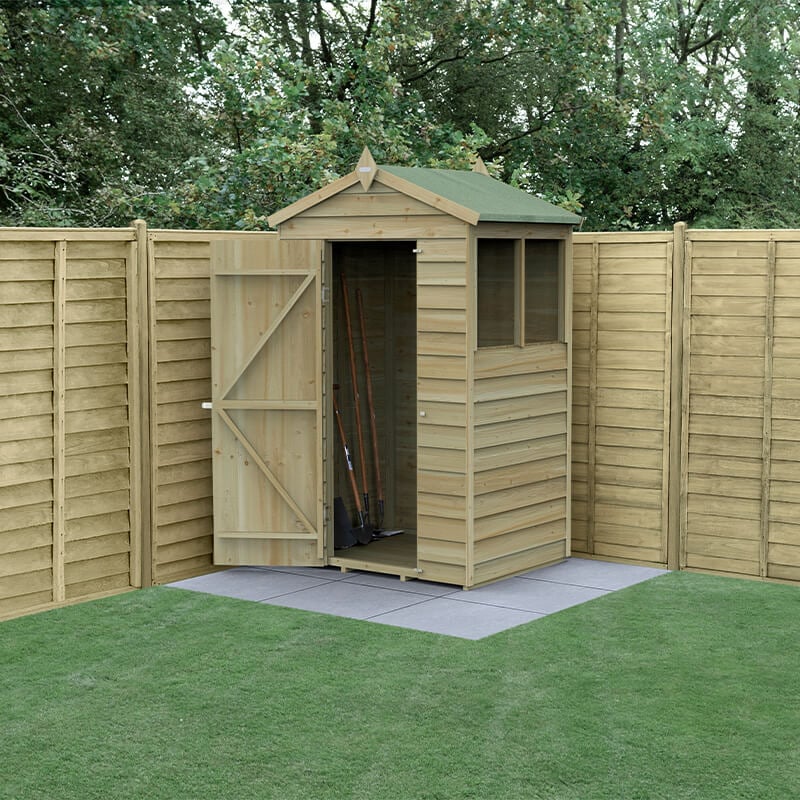 4' x 3' Forest 4Life 25yr Guarantee Overlap Pressure Treated Apex Wooden Shed (1.34m x 1m) by Buy Sheds Direct